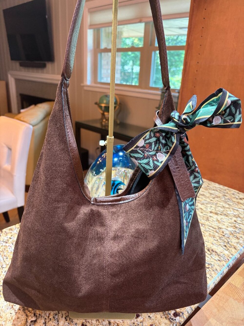 BROWN FAUX SUEDE SHOULDER BAG NWOT PRISTINE